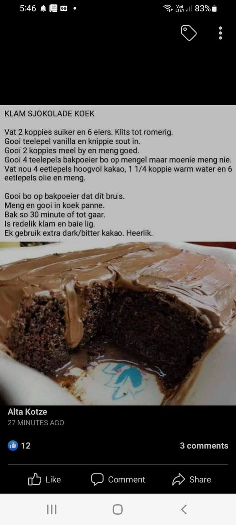 Sjokolade Koek, Groot Koeke, Maklike Resepte, Chocolate Cake Recipe Easy, Cake Recipes Easy Homemade, Cookie Recipes Homemade, Easy Baking Recipes Desserts, Tasty Baking, Food Recepie