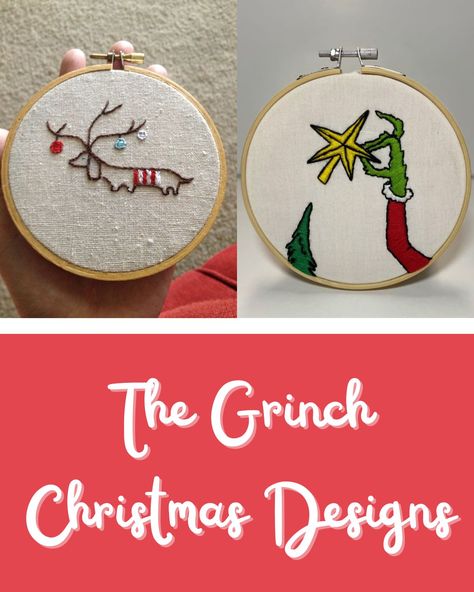 Grinch Hand Embroidery, Cross Stitch Grinch Patterns, Grinch Embroidery, Grinch Fabric Ideas, Grinch Embroidery Patterns, Grinch Embroidery Design, Grinch Cross Stitch Pattern Ornament, Grinch Machine Embroidery Design, Christmas Embroidery Ideas