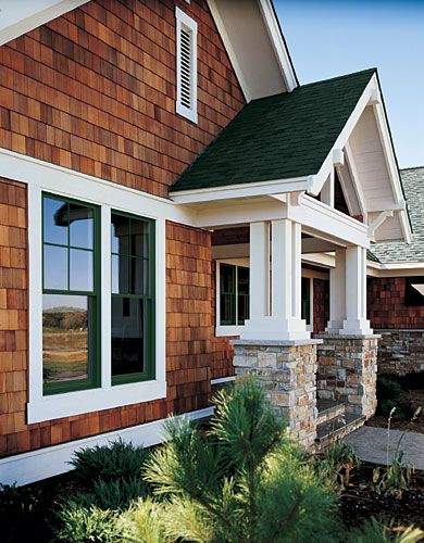 roof over entryway - matching stonework from garage. Brown Shingles, Cedar Shake Siding, Shingle House, Cedar Shake, Lake Houses Exterior, House Trim, Shingle Siding, Shingle Exterior, Cabin Exterior