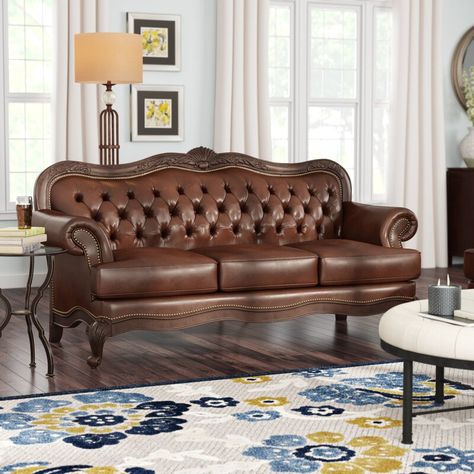 Darby Home Co Smith 86'' Genuine Leather Rolled Arm Sofa & Reviews | Wayfair Cognac Leather Sofa, Best Leather Sofa, Money Pit, Leather Chesterfield Sofa, Sofa Review, Rolled Arm Sofa, Leather Roll, Wooden Sofa, Leather Loveseat