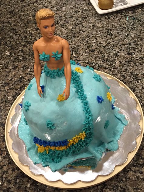 KEN CAKE #merman Funny Barbie Cake, Ken Birthday Cake, Cake Ideas 14th Birthday, Cakes Y2k, Y2k Cakes, Ken Cake, Y2k Birthday Cake, Y2k Cake, Goofy Cake