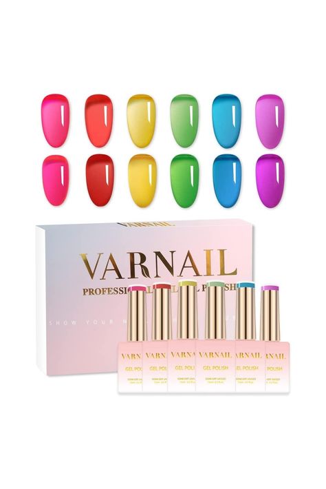 VARNAIL Jelly Gel Nail Polish Kit 6 Colors, Rainbow Sheer Series Gel Polish, Soak off U V Light Gel Nail Polish 15ml/Bottle, Nail Art Manicure DIY Home Salon for Women Girls (Rainbow Candy) Candy Advertisement, Sheer Gel Polish, Jelly Gel Nail Polish, Nail Supply Store, Nail Polish Kit, Candy Jelly, Manicure Diy, Rainbow Candy, Nail Polish Set