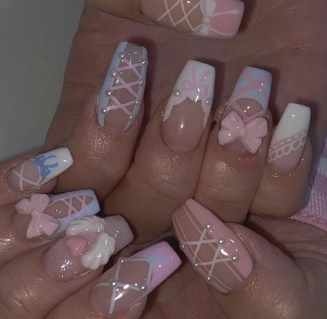 Melanie Martinez Nails K-12, Ballet Core Nails, Jelly Color Nails, Melanie Martinez Inspired Nails, Cute Kawaii Nails, Rilakkuma Nails, Dual Kawaii, Harajuku Nails, Corset Nails