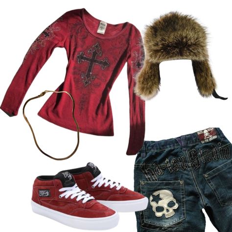 Ushanka Outfits Y2k, Ushanka Outfit Y2k, Vans Half Cab Outfit, Ushanka Outfit, Detail Embroidery, Skater Outfit, Jeans And Vans, Shoes Too Big, Outfits Y2k