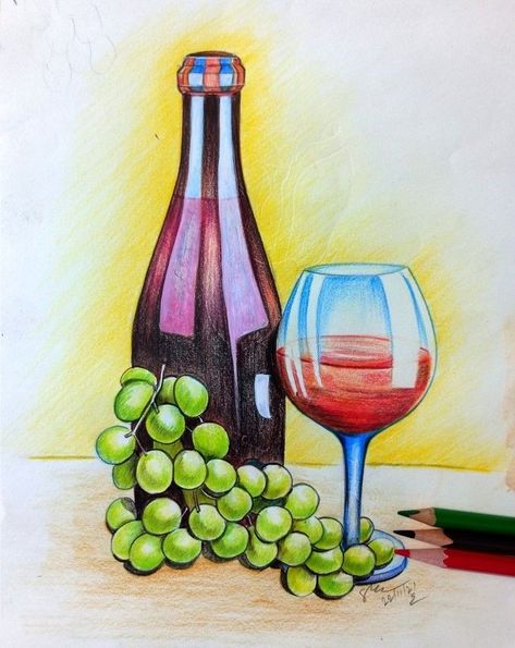 Still Life Drawing With Pencil Colour, Still Life Drawing Painting, Still Life Drawing Colour Easy, Colour Pencil Art Drawings Easy Simple, Simple Still Life Drawing, Pencil Colours Drawing, Pencil Colour Shading, Pencil Colour Drawing Ideas, Pencil Colour Art Drawings