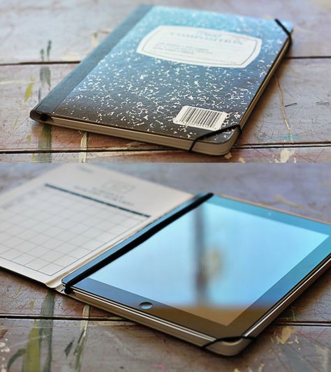 DIY iPad case--then duct tape the notebook with the colorful duct tape Diy Ipad Case, Ipad Notebook, Desain Pantry, Kids Holiday Gifts, Diy Father's Day Gifts, Diy Holiday Gifts, Ipad 3, Quick Diy, Father's Day Diy