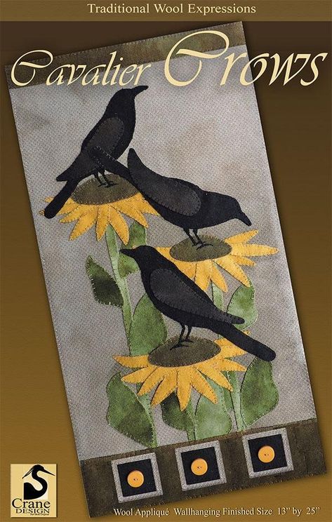 Wool Applique Kits, Free Applique Patterns, Appliqué Quilts, Crane Design, Wool Felt Projects, Wool Applique Patterns, Black Birds, Wool Quilts, Penny Rug