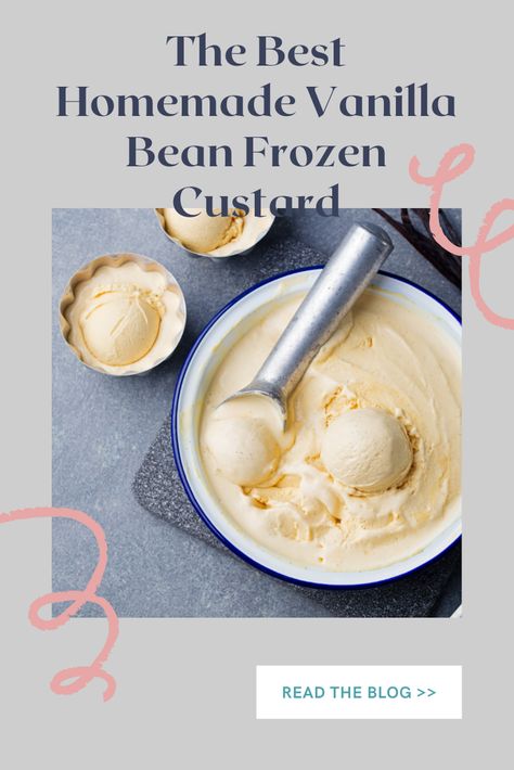 Vanilla Bean Custard Ice Cream, Vanilla Frozen Custard Recipe, Ninja Creami Custard Recipe, Homemade Vanilla Custard Ice Cream, Frozen Custard Homemade, Frozen Custard Recipe, Frozen Custard Recipes, Custard Ice Cream Recipe, Vanilla Custard Recipe