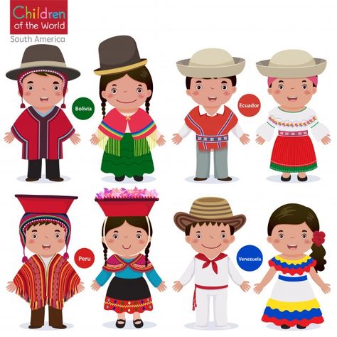 Kids in different traditional costumes-b... | Premium Vector #Freepik #vector #people #kids #girl #character Costumes Around The World, Kids Vector, Photo Images, Happy Kids, Cartoon Kids, Bolivia, Children Illustration, School Projects, Ecuador