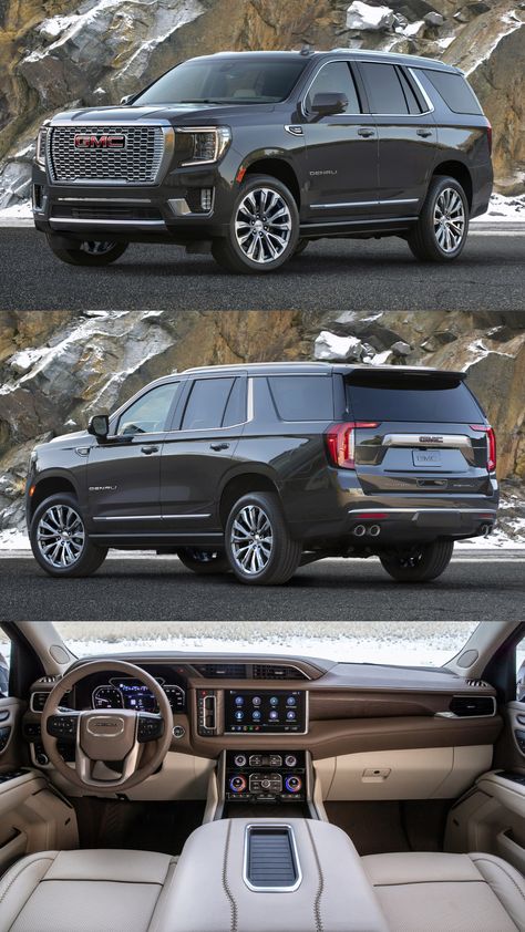 The 2021 Yukon Denali debuts a more confident stance and improved proportions enabled by its longer wheelbase and new chassis. As bold as the new exterior design is, the biggest stories are found inside the new Yukon. #gmc #gmcyukon #yukon #denali Big Family Car, Yukon Gmc, Gmc Denali Truck, Denali Truck, Gmc Suv, Gmc Denali, Chevy Trucks Silverado, Gmc Yukon Denali, Yukon Denali