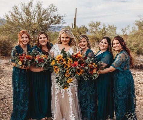 Teal Fall Wedding, Dark Teal Bridesmaid Dresses, Turquoise Wedding Theme, Teal Wedding Theme, Dark Teal Weddings, Wedding Teal, Teal Wedding Colors, Fall Wedding Bridesmaids, Teal Bridesmaid