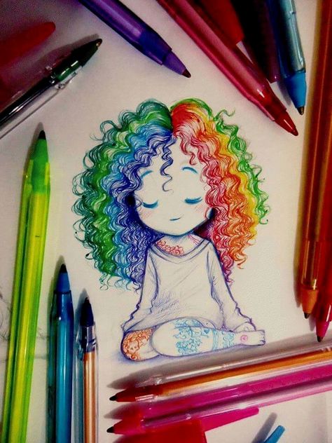 Beautiful Pencil Drawings, Girl Drawing Sketches, Arte Sketchbook, Doodle Art Designs, Mandala Design Art, Art Drawings Sketches Creative, Dessin Adorable, Color Pencil Art, Book Art Drawings