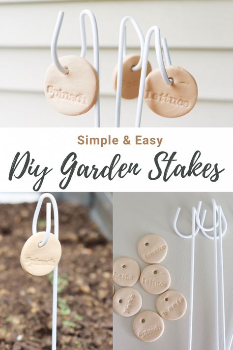 Plant Stakes Diy Sticks, Diy Garden Stakes How To Make, Diy Plant Stakes, Clay Plant Stakes, Plant Stakes Diy, Garden Stakes Diy, Fun Summer Diy, Summer Vegetable Garden, Garden Markers Diy