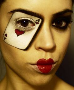 Extreme Make-up, Hearts Makeup, Queen Of Hearts Makeup, Fantasy Make-up, Halloweenský Makeup, Heart Costume, Queen Of Hearts Costume, Theatrical Makeup, Special Effects Makeup