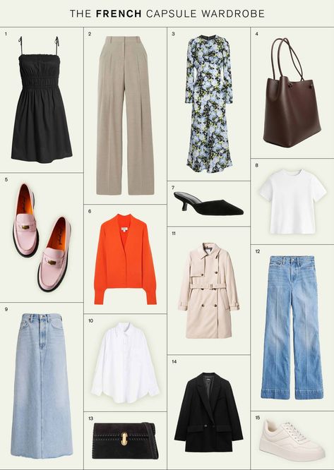 The 15-Piece French-Girl Capsule Wardrobe to Pack for Paris | Who What Wear Paris Capsule Wardrobe, Packing For Paris, Parisian Wardrobe, Cotton Poplin Dress, French Girl Style, Plain White Tee, Fashion Capsule, French Women, Poplin Dress