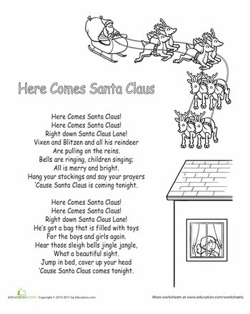 Santa Songs, Christmas Carols Lyrics, Christmas Carols Songs, Christmas Songs For Kids, Here Comes Santa Claus, Christmas Songs Lyrics, Classic Christmas Songs, Xmas Songs, Holiday Worksheets