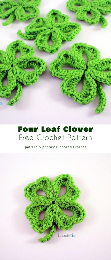 Shamrock Project Free Crochet Patterns - Your Crochet Crochet Clover Applique, Crochet Shamrock Free Pattern Amigurumi, Crochet Shamrock Applique Free Pattern, Crochet Shamrock Garland, Free Shamrock Crochet Pattern, How To Crochet A Four Leaf Clover, Crochet Shamrocks Free Patterns, Crocheted Shamrocks Free, Four Leaf Clover Crochet Pattern