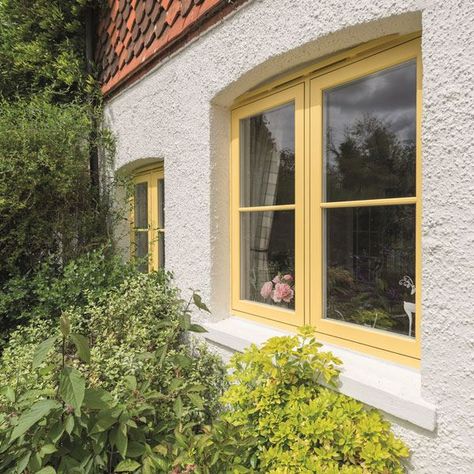 Give your home a new lease of life with coloured window frames Image Coloured Window Frames, Door Colour Ideas, White Window Frames, Colorful Windows, Window Frame Colours, Painted Window Frames, Door Colour, Black Window Frames, Cottage Windows