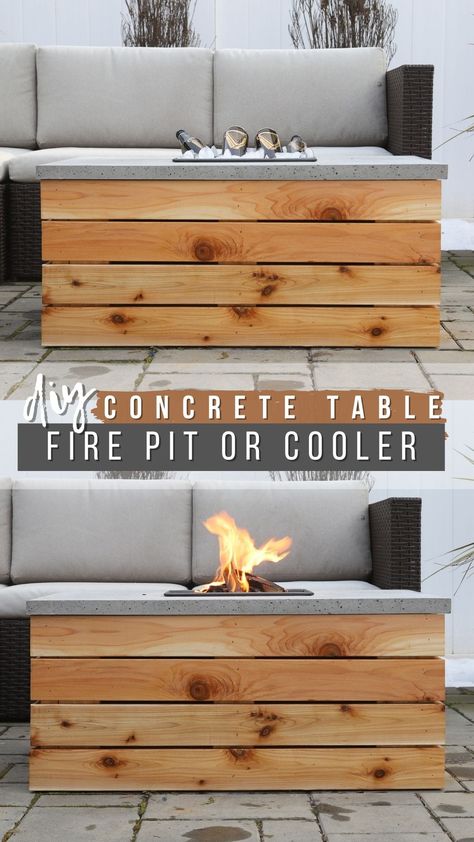 Concrete Fire Pit Table, Diy Porch Coffee Table, Diy Outdoor Coffee Table Fire Pit, Patio Coffee Table Diy, Diy Concrete Outdoor Table, Diy Concrete Fire Table, Fire Table Diy, Outdoor Coffee Table Diy, Diy Patio Coffee Table