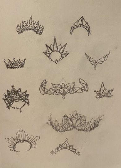 I love drawing crowns, I wish I could make them. #fantasyclothing #crowns #sketches #artist #fantasyart Fantasy Crowns Art, Drawing Crown Queens, Crown Art Reference, Fairy Queen Drawing, Braid Crown Drawing Reference, Crowns And Tiaras Drawings, Tiara Design Drawing, How To Draw A Tiara, Crowns References