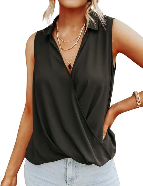 Wrap Blouses, Chiffon Shirts, Batwing Sleeve Blouse, Summer Wraps, Sleeveless Tops Summer, Dressy Tank Tops, Blouse Material, Closet Ideas, Sleeveless Tops