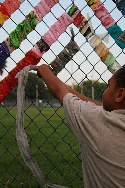 Six Fun and Funky Ways to Transform your Chain Link Fencing | Warefence Fence Weaving, Fence Fabric, Playground Ideas, Fence Art, Outdoor Classroom, Chain Link Fence, School Garden, Outdoor Learning, Collaborative Art