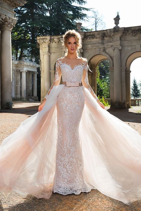 Luxury O-Neck Embroidery Appliques Tulle Full Sleeve Mermaid Wedding Dress Elegant Detachable Train 2 IN 1 Bridal Gown 2021#wedding dresses #bride Wedding Dress Detachable Train, Tulle Mermaid Wedding Dress, Detachable Train Wedding Dress, Train Vintage, Detachable Train, Amazing Wedding Dress, A Wedding Dress, Lace Mermaid Wedding Dress, Wedding Dress Sleeves