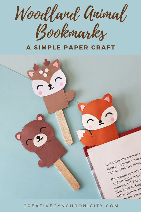 Woodland Animal Bookmarks - Creative Cynchronicity Animal Bookmarks Diy, Woodland Creatures Crafts, Bookmarks Diy Kids, Animal Bookmarks, Diy Woodland, Library Crafts, Bookmarks Diy, School Fair, Fox Crafts