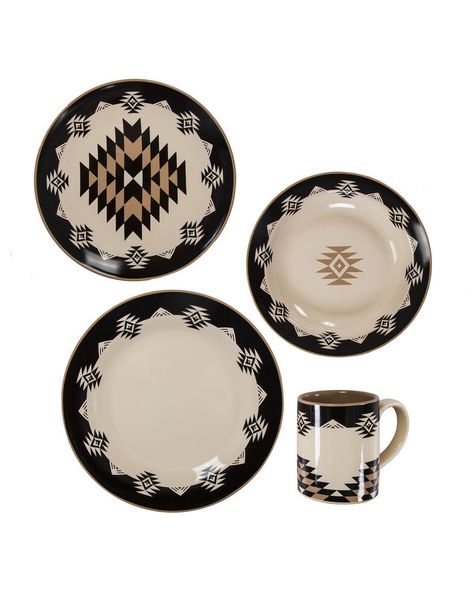 Western Modern Dining Room, Lodge Style Kitchen, Southwestern Dinnerware, Modern Lodge Style, Modern Southwestern, Dinner Wear, Ceramic Dinnerware Set, Dinner Bowls, Cabin Lodge