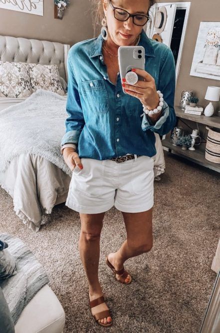 Denim Shirt Outfit Summer, White Shorts Outfit Summer, Stores To Shop At, Beverly Ennis Hoyle, White Shorts Outfit, Denim Shirt Outfit, Beachy Dresses, Linen Joggers, Classic Clothes