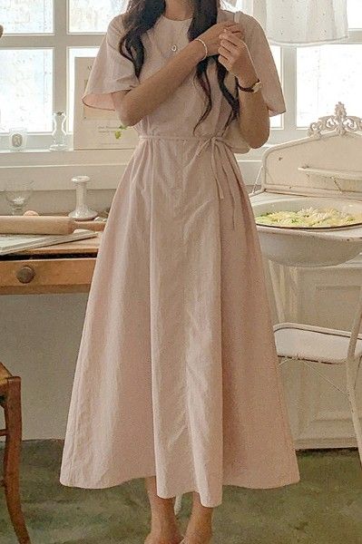 Korean Spring Dress, Cute Dress Korean Style, Korean Casual Outfits Dresses, Modest Fashion Korean, Modest Beautiful Dresses, Summer Dresses Modest Casual, Korean Outfits Dress, Cute Modest Clothing, Basic Dresses Casual