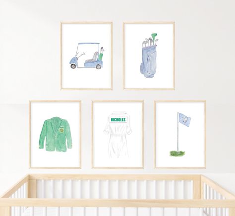 Golf Theme Nursery, Golf Themed Nursery, Baby Boy Wall Art, Golf Nursery, Golf Masters, Watercolor Nursery Art, Boy Nursery Wall Art, Golf Flag, Golf Room