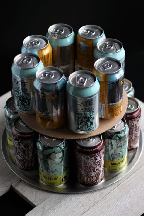 How To Make A Beer Cake, Beer Cake Tower Diy, Beer Can Cake Tutorial, Beer Can Cake Tower, Beer Gift Basket For Men, Beer Birthday Cake, Diy Beer Cake, Beer Cakes For Men, Beer Cake Tower