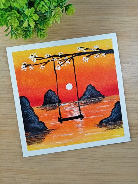 Follow Naveen Art Oil Pastel Drawings Scenery, Oil Pastel Drawings Easy, Soft Pastels Drawing, Sunset Scenery, Drawing Scenery, Sky Art Painting, Watercolor Paintings Nature, Painting Sunset, Pen Art Drawings