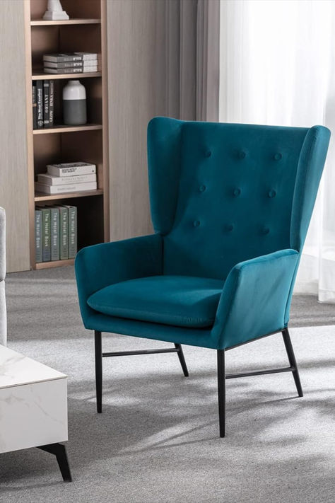 #homedecor #interiordesign #homedesign #decoration #livingroom #bedroom #kitchen #diy #makeover #cozyhome #modernhome #bohodecor #scandinaviandesign #farmhousestyle #industrialdecor #minimalism #midcenturymodern Comfy Reading Chair, Velvet Wingback Chair, Modern Desk Chair, Teal Chair, Wingback Accent Chair, Glam Living Room Decor, Living Room Redesign, Yard Makeover, My Bedroom Ideas