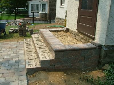 Paver Steps To Patio, Porch Steps With Landing, Porch Steps With Railing, Steps With Railing, Porch Steps Ideas, Terrace Wall, Wall Stairs, Paver Steps, Patio Stairs