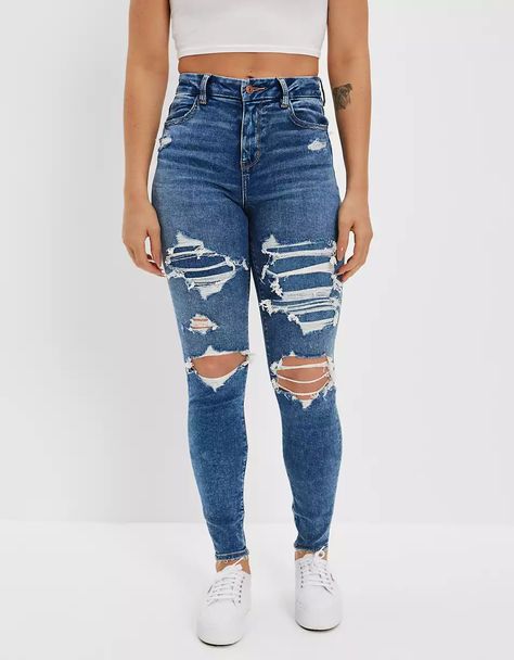 AE Ne(x)t Level Patched Curvy High-Waisted Jegging American Eagle Jeans High Waisted, Hoodie Aesthetic, Curvy Jeans, Mens Outfitters, American Eagle Jeans, Simple Outfits, Ripped Jeans, Bottoms Pants