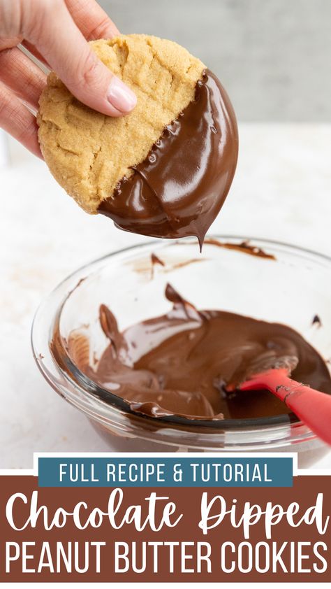 These chocolate dipped peanut butter cookies are soft, chewy, and so delicious! They're the perfect balance of salty and sweet. Peanut Butter Chocolate Dipped Cookies, Peanut Butter Dipped Cookies, Christmas Cookies Dipped In Chocolate, Peanut Butter Cookies Dipped In Choc, Peanut Butter Cookie Dipped In Chocolate, Chocolate Covered Peanut Butter Cookies, Dipping Cookies In Chocolate, Peanut Butter Cookies Dipped In Chocolate, Chocolate For Dipping Cookies