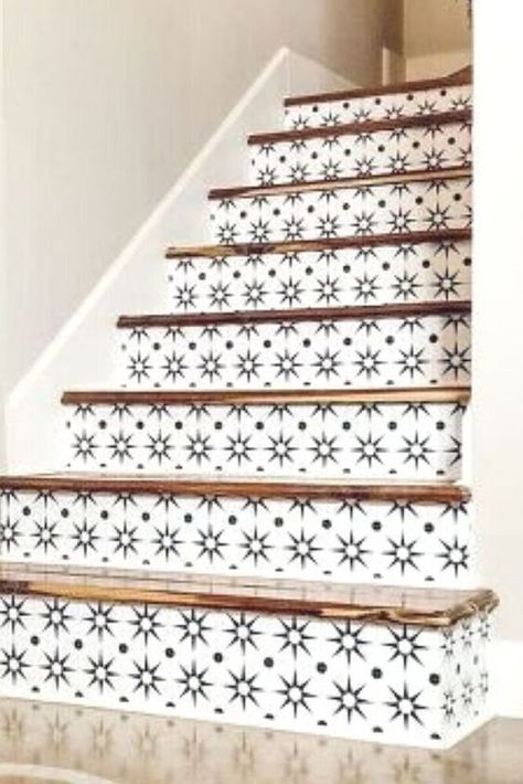 Stairs Upgrade, Staircase Decals, Stairs Makeover Design, Diy Stairs Makeover, Stair Riser Vinyl, Stairs Makeover Ideas, Stair Decals, Stairs Renovation, Stair Makeover