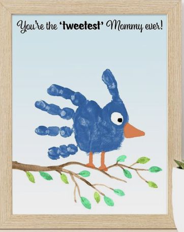 Blue Handprint Art, Blue Bird Handprint Craft, Hand Print Birds, Blue Bird Craft Preschool, Blue Handprint Craft, Handprint Animal Crafts, Handprint Animals For Kids, Bird Handprint Art, Blue Day Activity For Kindergarten