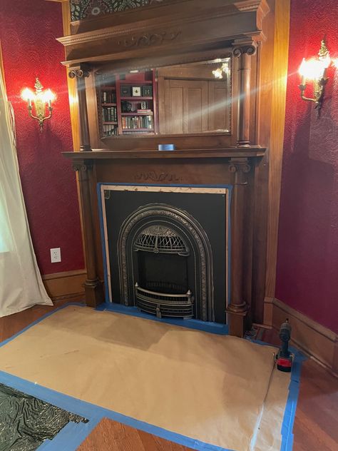 The Fireplace Back (and also, I’m Back!) – Vivacious Victorian Victorian Conservatory, Hearth Tiles, Fireplace Facing, Victorian Fireplace, Ceiling Treatments, Indoor Fireplace, Tile Projects, Clay Tiles, Stick It Out