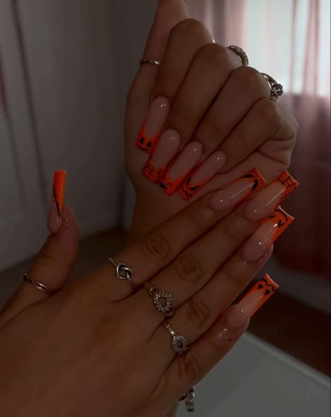 Orange Halloween Nails, Set Nails, Makeup Morphe, Dope Nail Designs, Long Acrylic, Dope Nails, Long Acrylic Nails, Cute Acrylic Nails, Halloween Nails