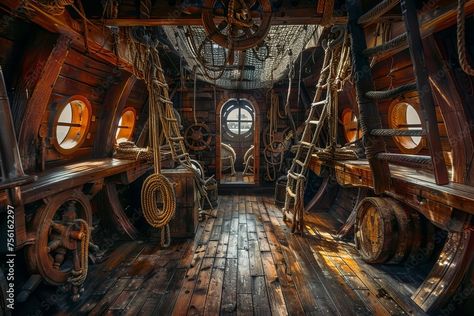 inside of pirate ship medieval Stock Illustration Inside Pirate Ship, Old Ship Interior, Pirate Ship Room, Pirate Ship Interior, Pirate Cabin, Pirate Ship Illustration, Pirate Escape Room, Pirate Room Decor, Pirate House