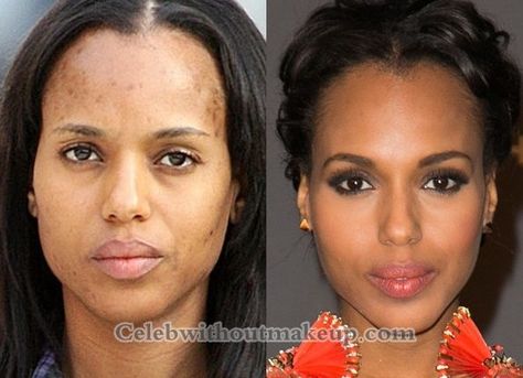 Natural Beauty No Makeup, Before And After Makeup, Celebs Without Makeup, Celebrity Makeup Looks, Makeup Free, Heavy Makeup, Celebrities Before And After, Power Of Makeup, Kerry Washington