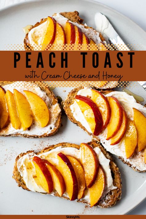 Peach Toast, Toast With Cream Cheese, Peaches Cream Cheese, Cream Cheese Toast, Cheese And Honey, Cheese Bagels, Honey Toast, Cheese Toast, Delicious Cream