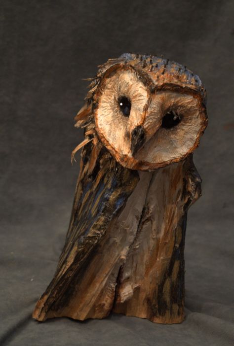 I Use Wood And Clay To Create Realistic Owl Sculptures Wood Sculpture Ideas, Bird Carving Patterns, Chainsaw Wood Carving, Wood Carving Art Sculpture, Wood Carving Faces, Simple Wood Carving, Wood Carving For Beginners, Wood Owls, Wooden Owl