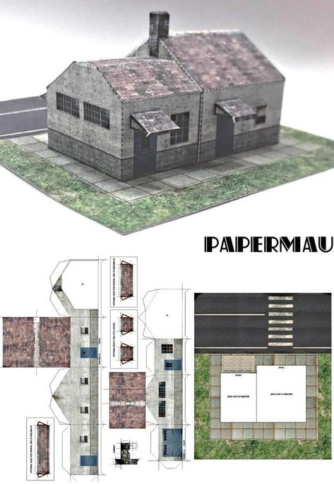 PAPERMAU: A Suburban House Miniature Paper Model In HO Scale - by Papermau Download Now! Papercraft Printable Free Paper Models, Paper Terrain, Diorama Paper, Paper Models House, Ho Scale Buildings, Free Paper Models, Papercraft Printable, Suburban House, Paper Work