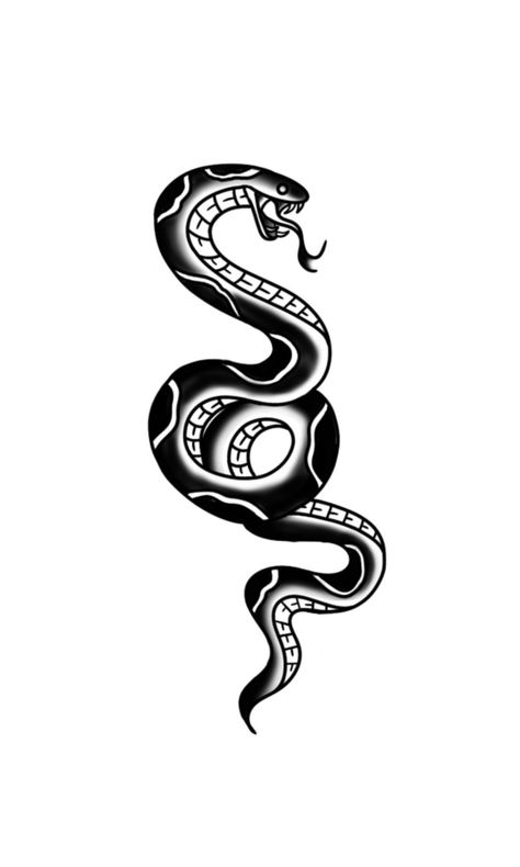 Trad Snake Tattoo, Tattoo Design Snake, Snake Leg Tattoo, Traditional Tattoo Black And Grey, Traditional Blackwork, Black Snake Tattoo, Traditional Snake, Traditional Snake Tattoo, Traditional Tattoo Stencils