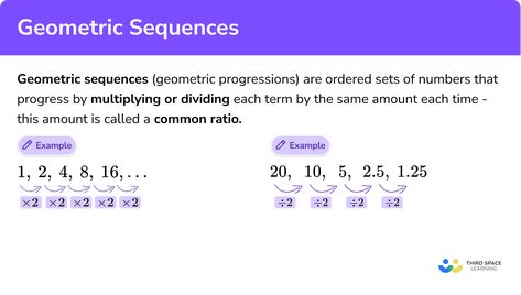 Geometric Sequences - GCSE Maths - Steps & Examples Patterns And Sequences Math, Gcse Maths Revision Higher, Maths Gcse Foundation, How To Get A 9 In Gcse Maths, Igcse Maths Cambridge, Arithmetic Sequences, Gcse Maths Revision, Geometric Sequences, Revision Guides