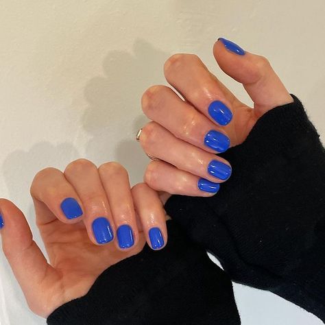 Italy Nails, Blue Gel Nails, Short Gel Nails, Gel Set, Summery Nails, Blue Nail Polish, Cute Gel Nails, Blue Nail, Shellac Nails